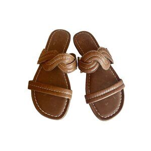 Barnardo Brown Leather Double Strap Slip on Sandals Size 7